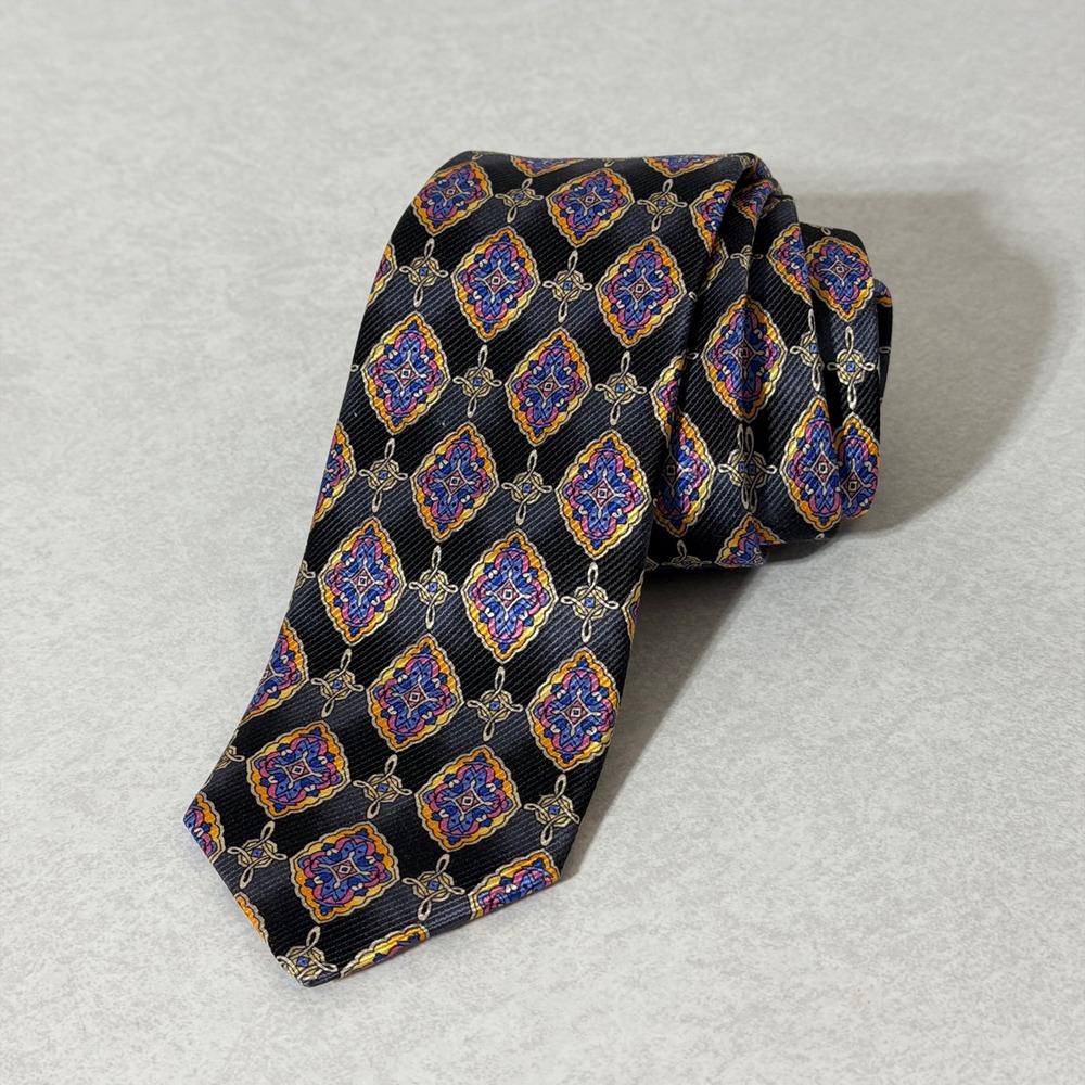 Robert Talbott Best‎ of Class Mens Silk Tie Geometric Medallion Black Blue Pink
